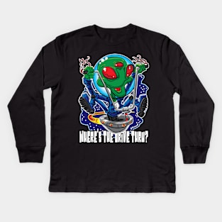 Where's the Drive Thru Alien UFO with Handlebars Kids Long Sleeve T-Shirt